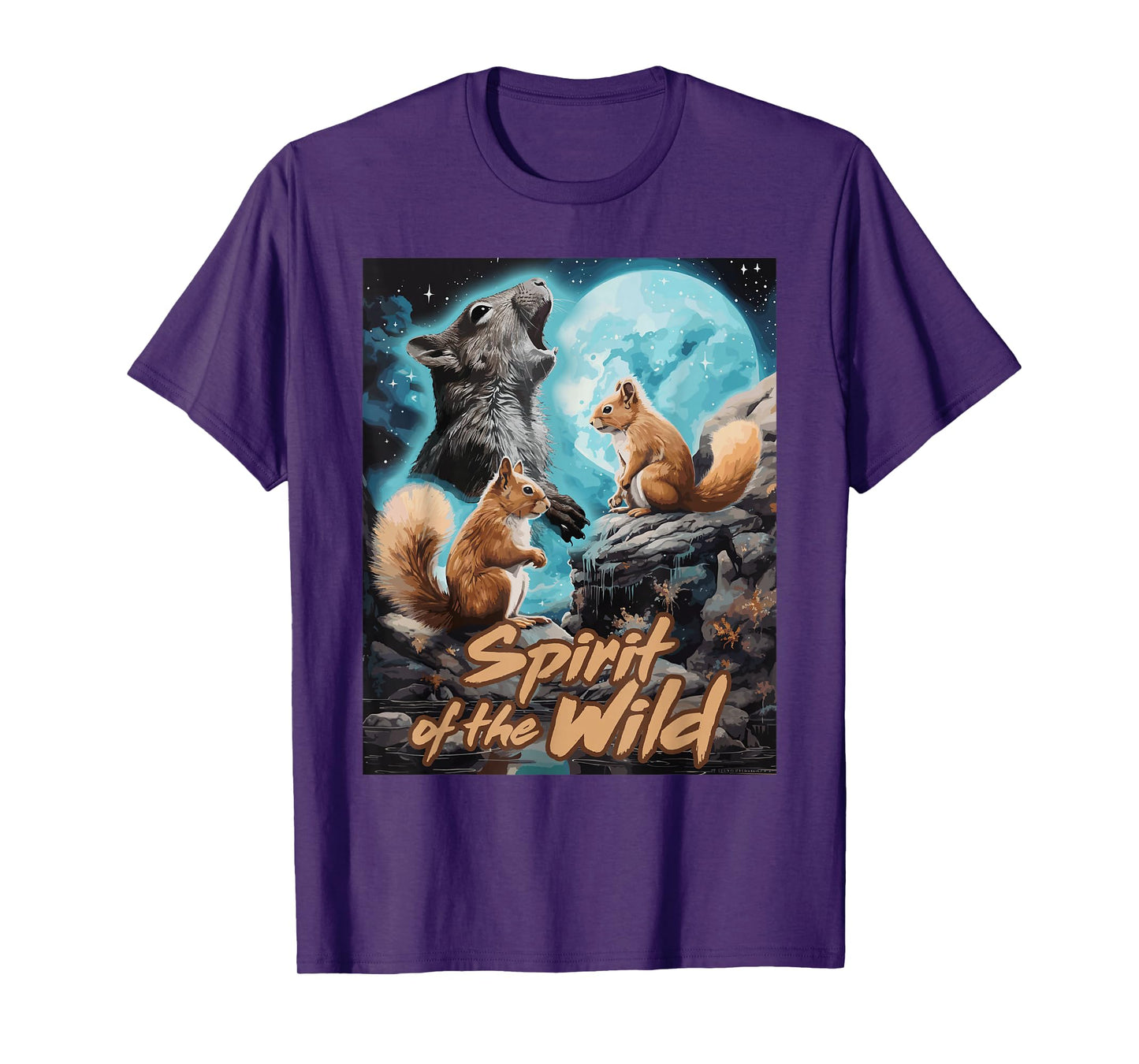 Presto Spirit of the Wild Funny Squirrels Black Women's Cartoon Animal-Print T-Shirt, Small, Short Sleeve, Classic Fit