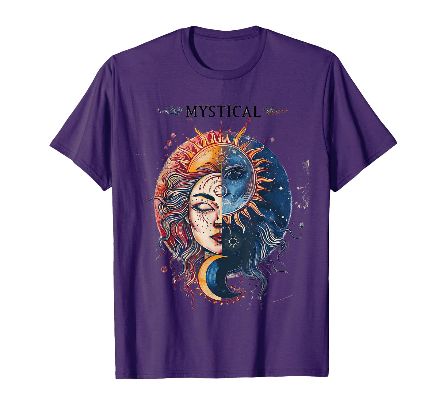 mystical sun and moon woman mystic flowers aesthetic T-Shirt