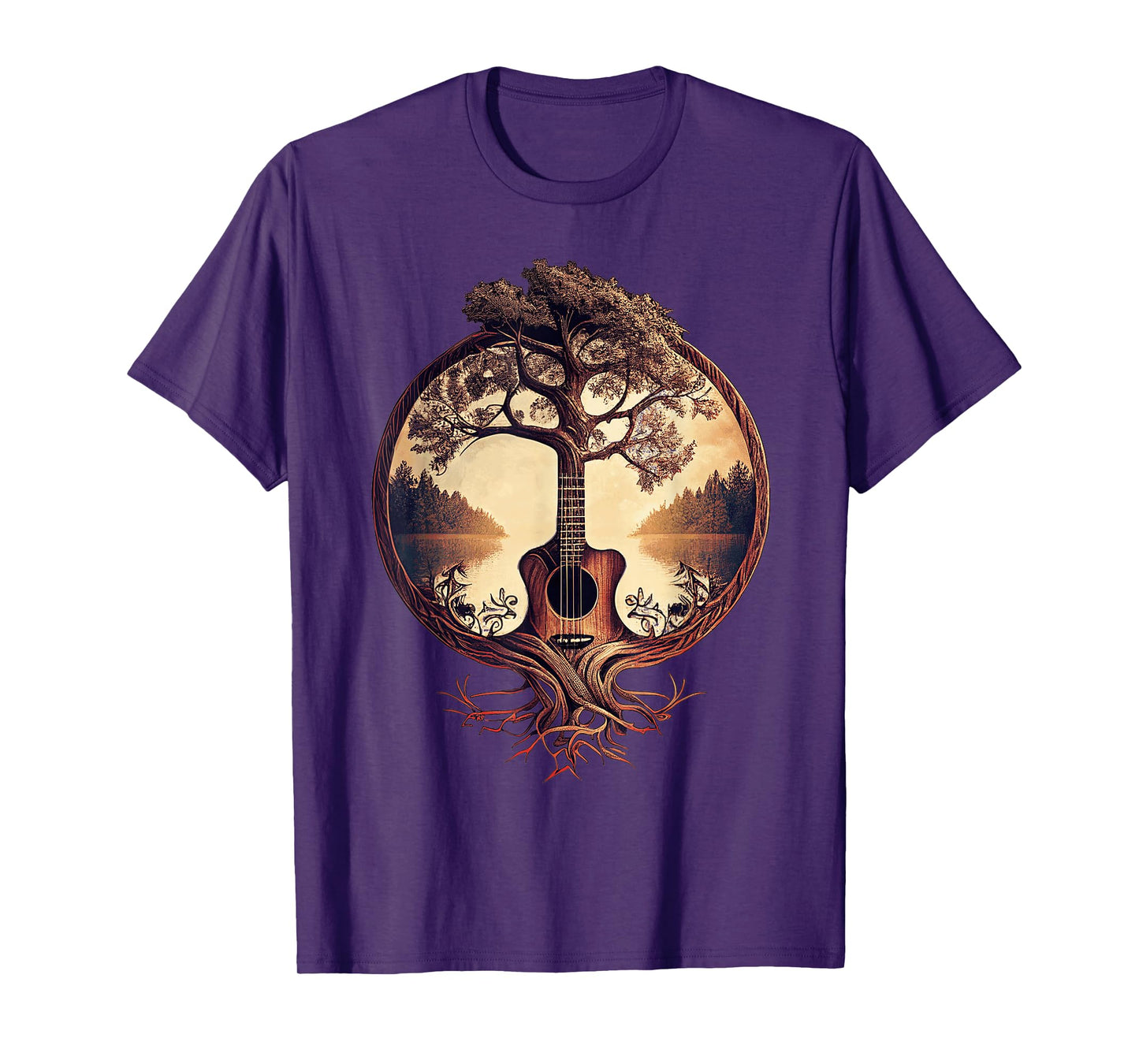Acoustic Guitar Tree By The Lake Guitarist T-Shirt