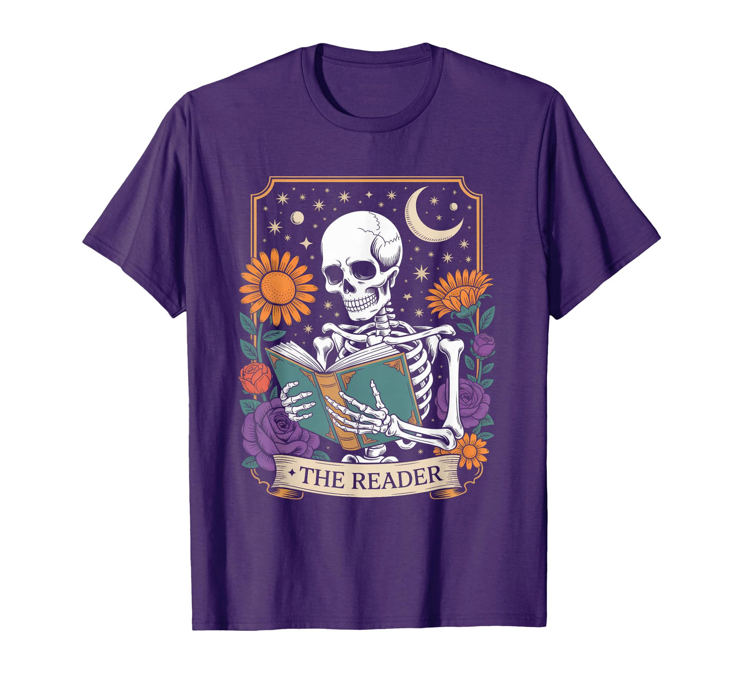 Book Reader Skeleton Tarot Card Halloween Bookworm T-Shirt