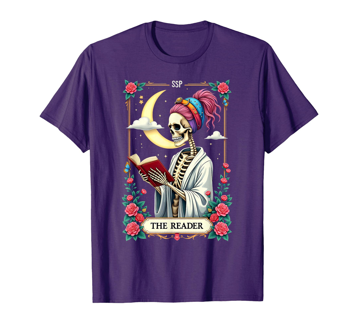 The Reader Tarot Card Skeleton Reading Book Halloween T-Shirt