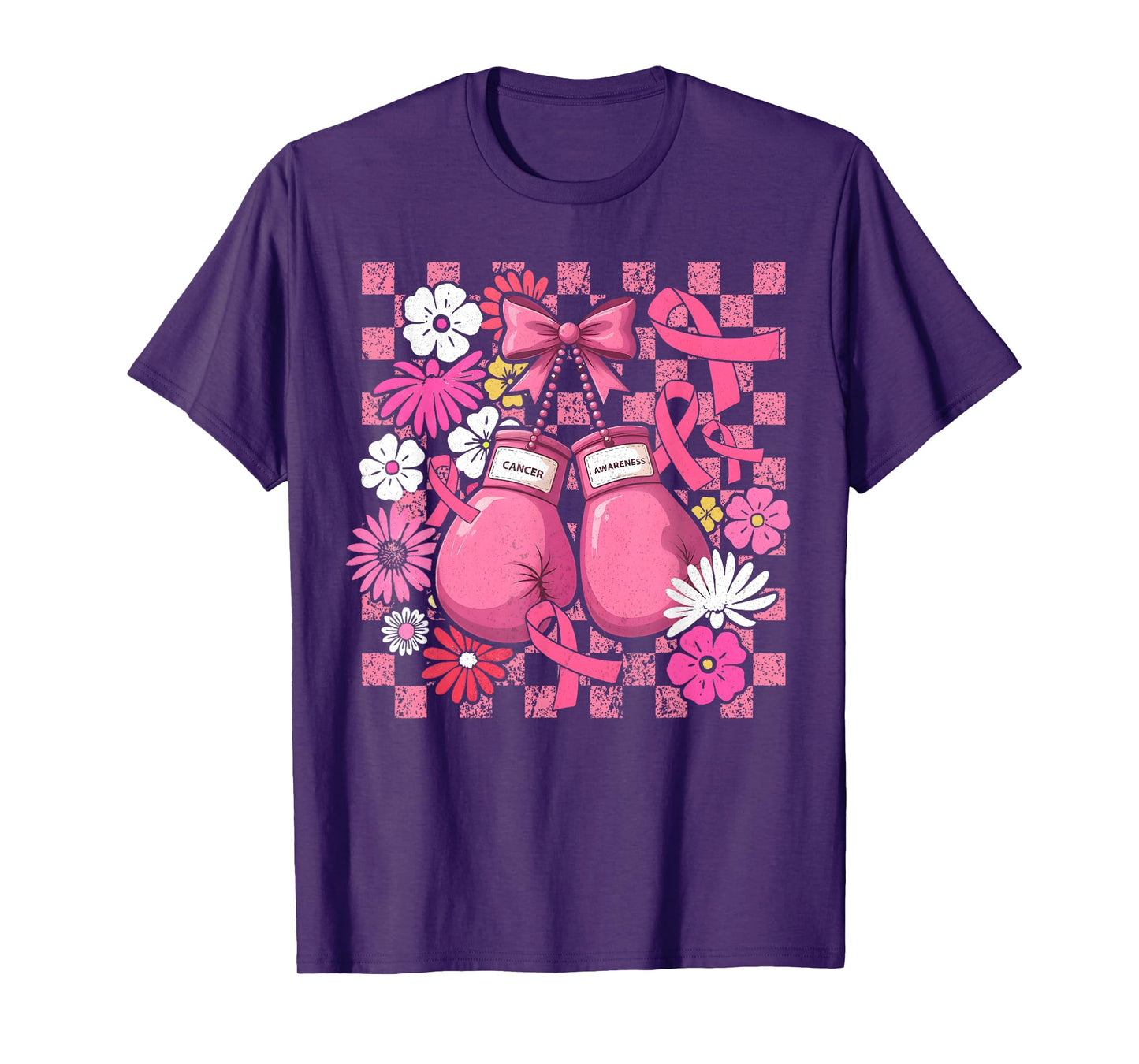 Breast Cancer Boxing Glove Pink Ribbon Bow Awareness Groovy T-Shirt