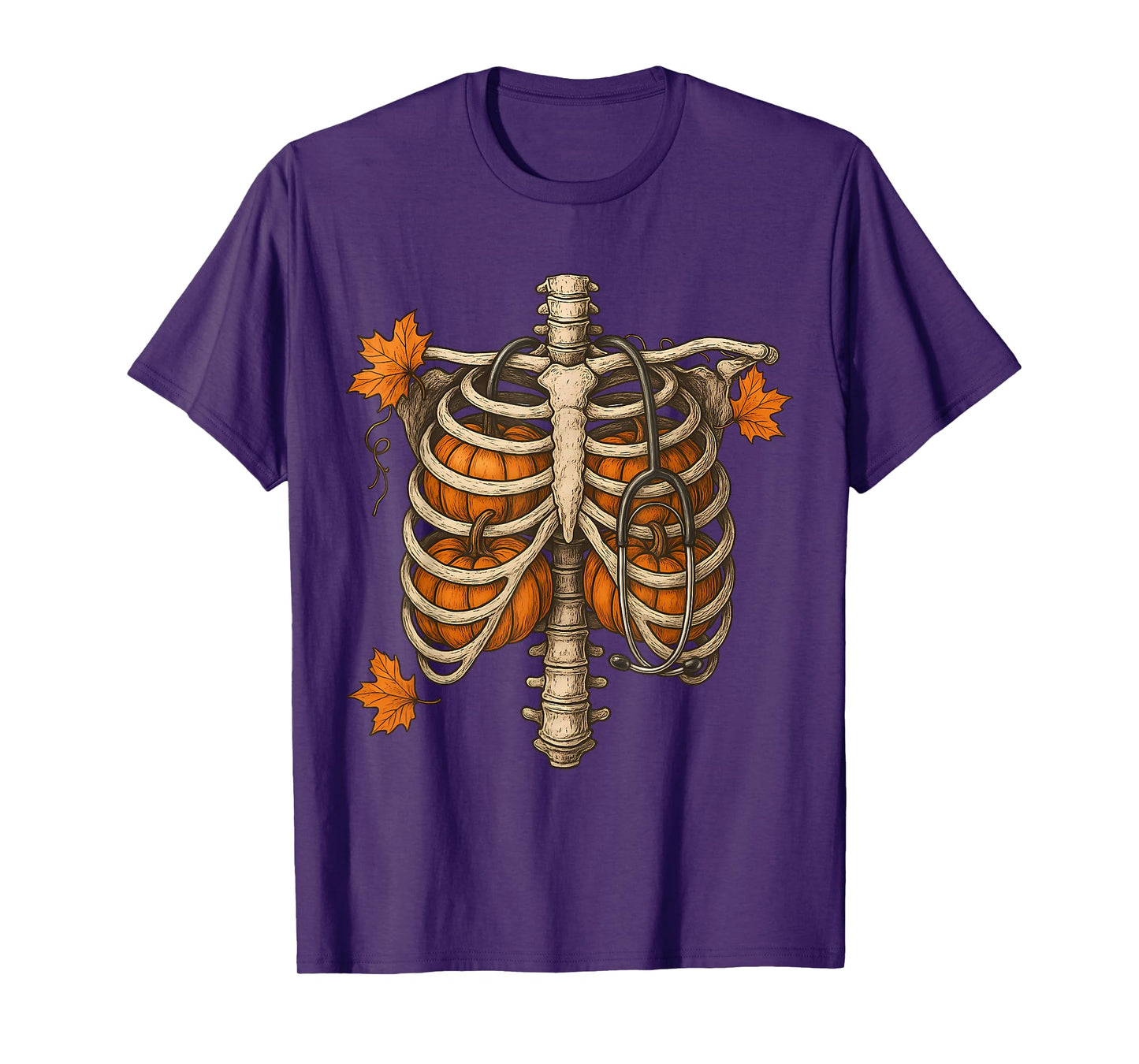 Pumpkin Rib Cage,Skeleton Halloween Nurse,Spooky Stethoscope T-Shirt