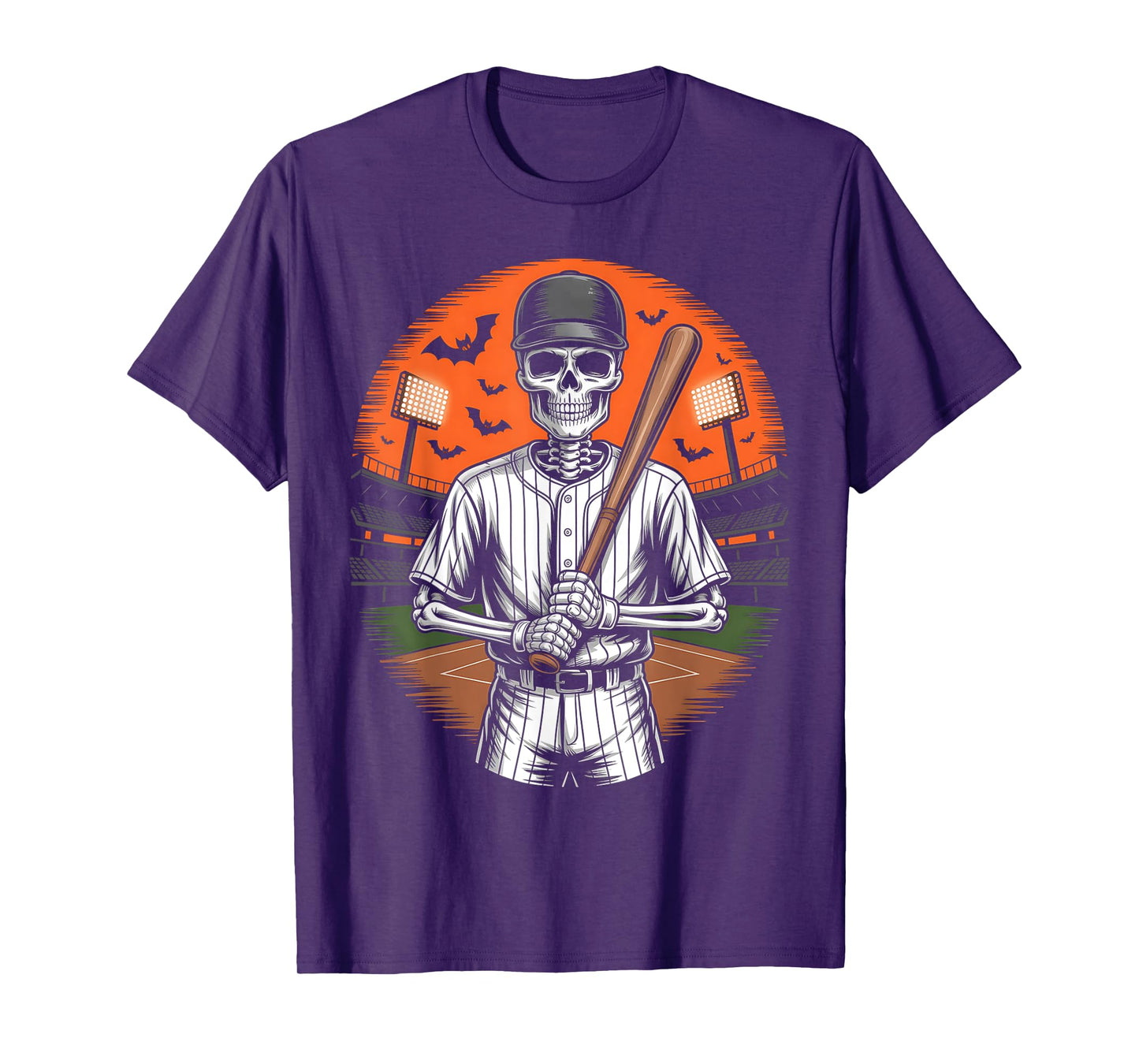 Spooky Creepy Vintage Baseball Skeleton Halloween Men Boys T-Shirt