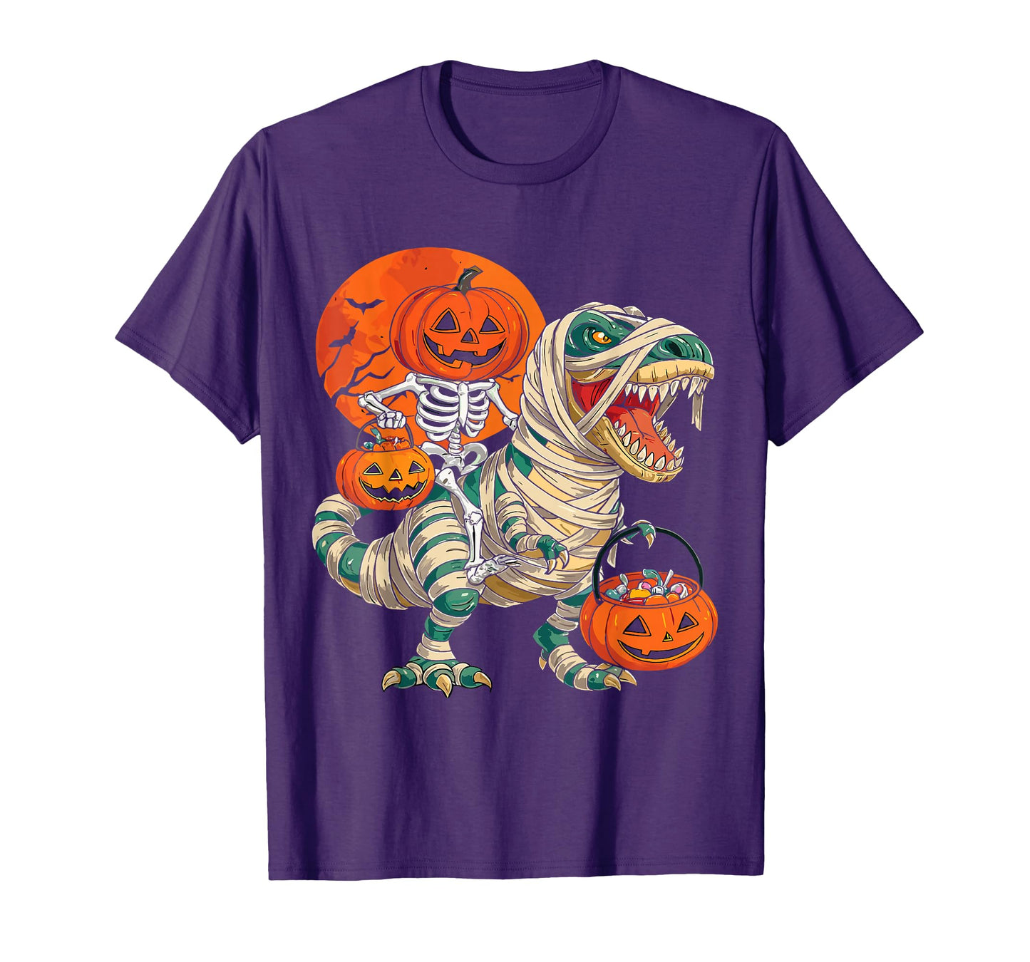 Skeleton Dinosaur T rex Boys Kids Funny Halloween Pumpkin T- T-Shirt