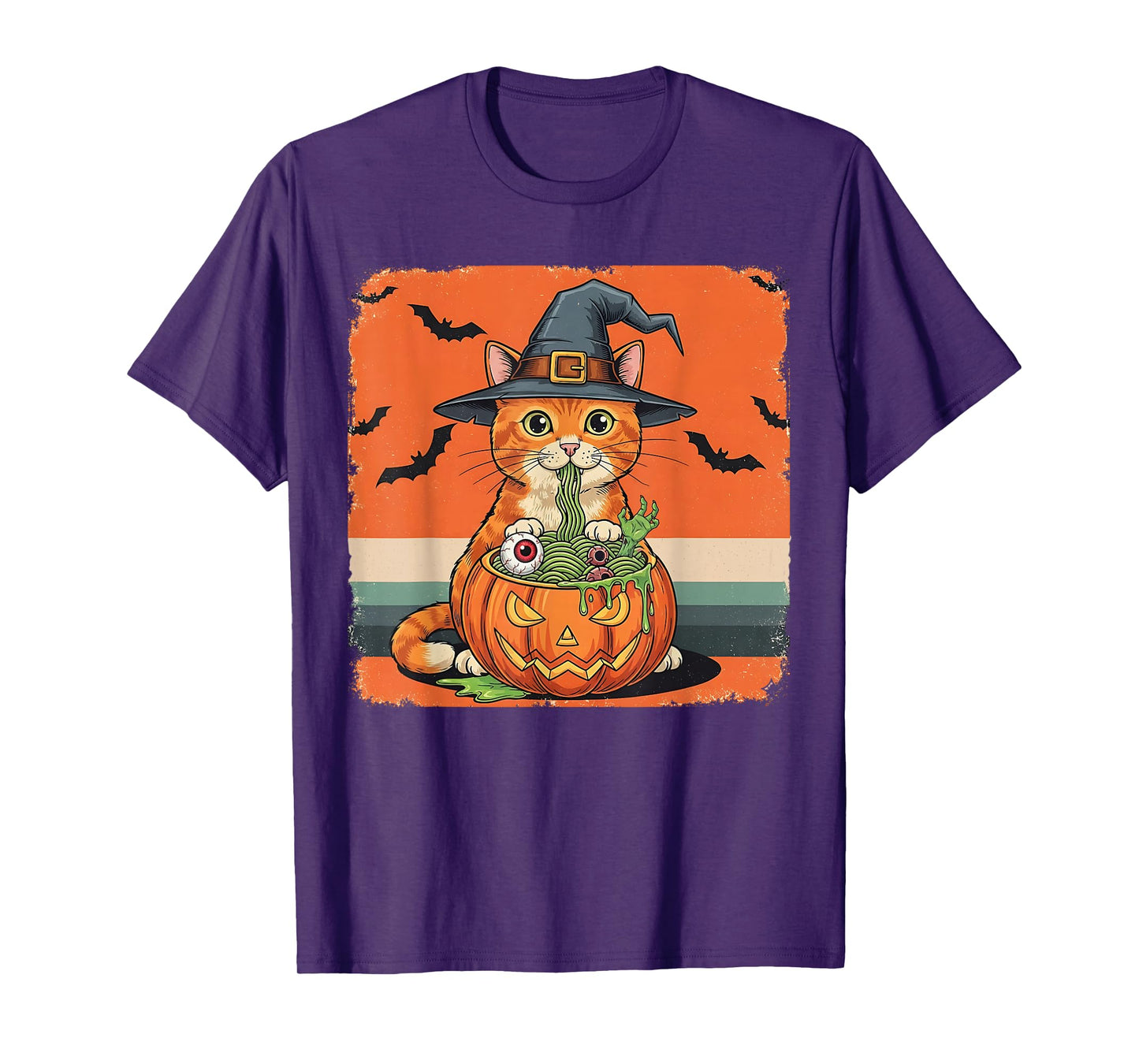Spooky Orange Cat Eating Ramen Halloween Kawaii Japanese T-Shirt
