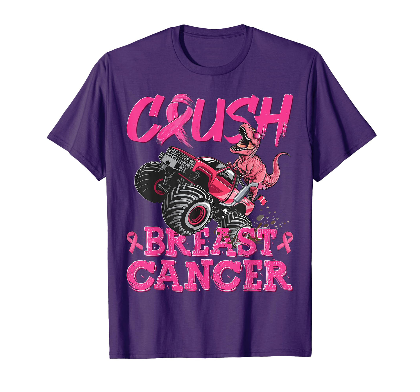 Crush Breast Cancer Dinosaur T Rex Monster Truck Boys Kids T-Shirt