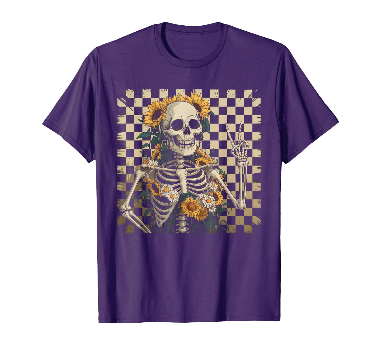 Retro Fall Skeleton Halloween Skeleton Flower Spooky Season T-Shirt