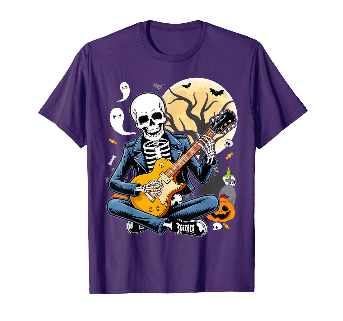 Skeleton Playing Guitar Punk Rock Music Halloween Mens Kids T-Shirt