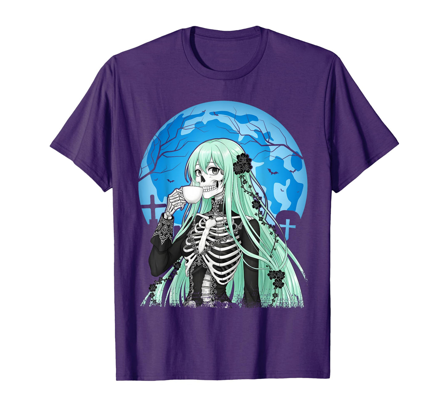 Coffee Drinking Skeleton Messy Bun Halloween Costume Girls T-Shirt