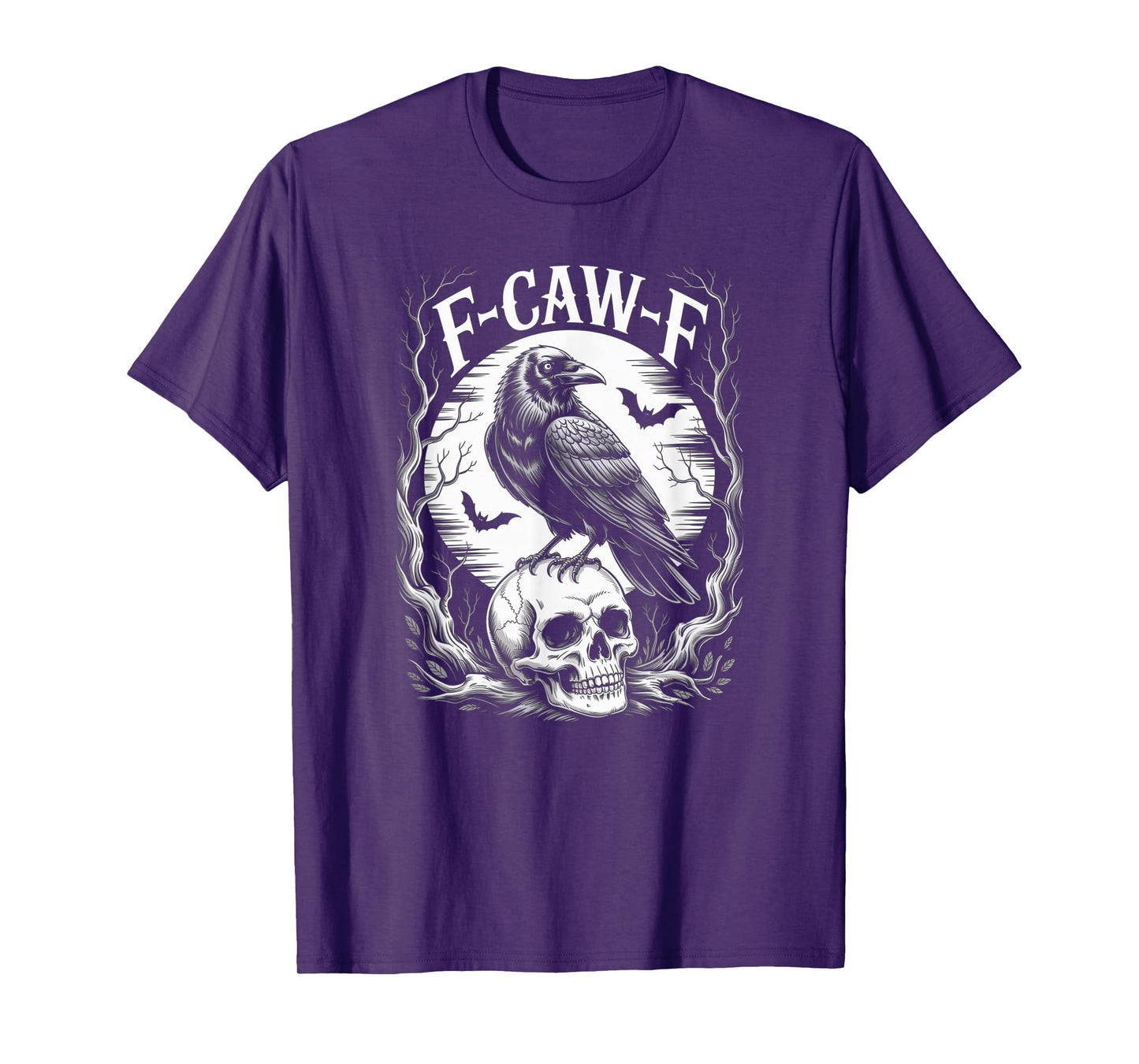 Funny F-CAW-F Black Crow Skull Moon Gothic Adult Humor T-Shirt