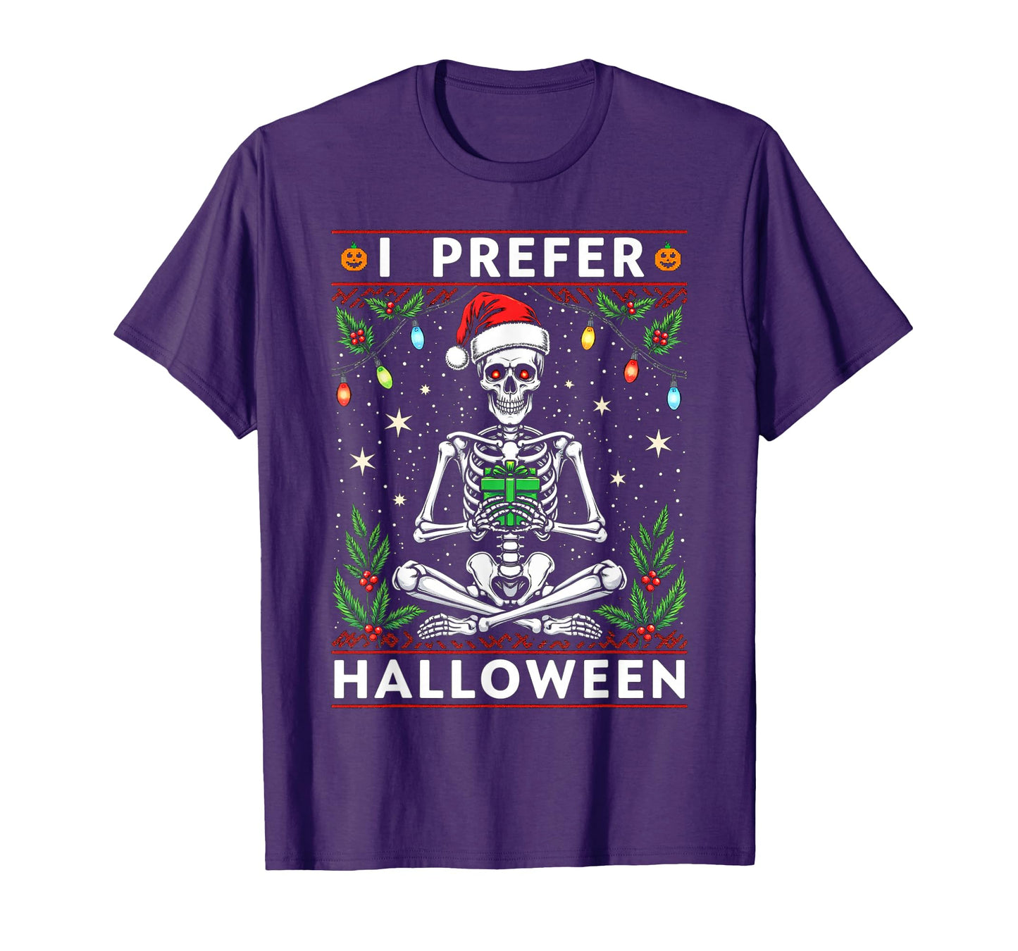 Funny Christmas 2025 Skeleton I Prefer Halloween Ugly Xmas T-Shirt