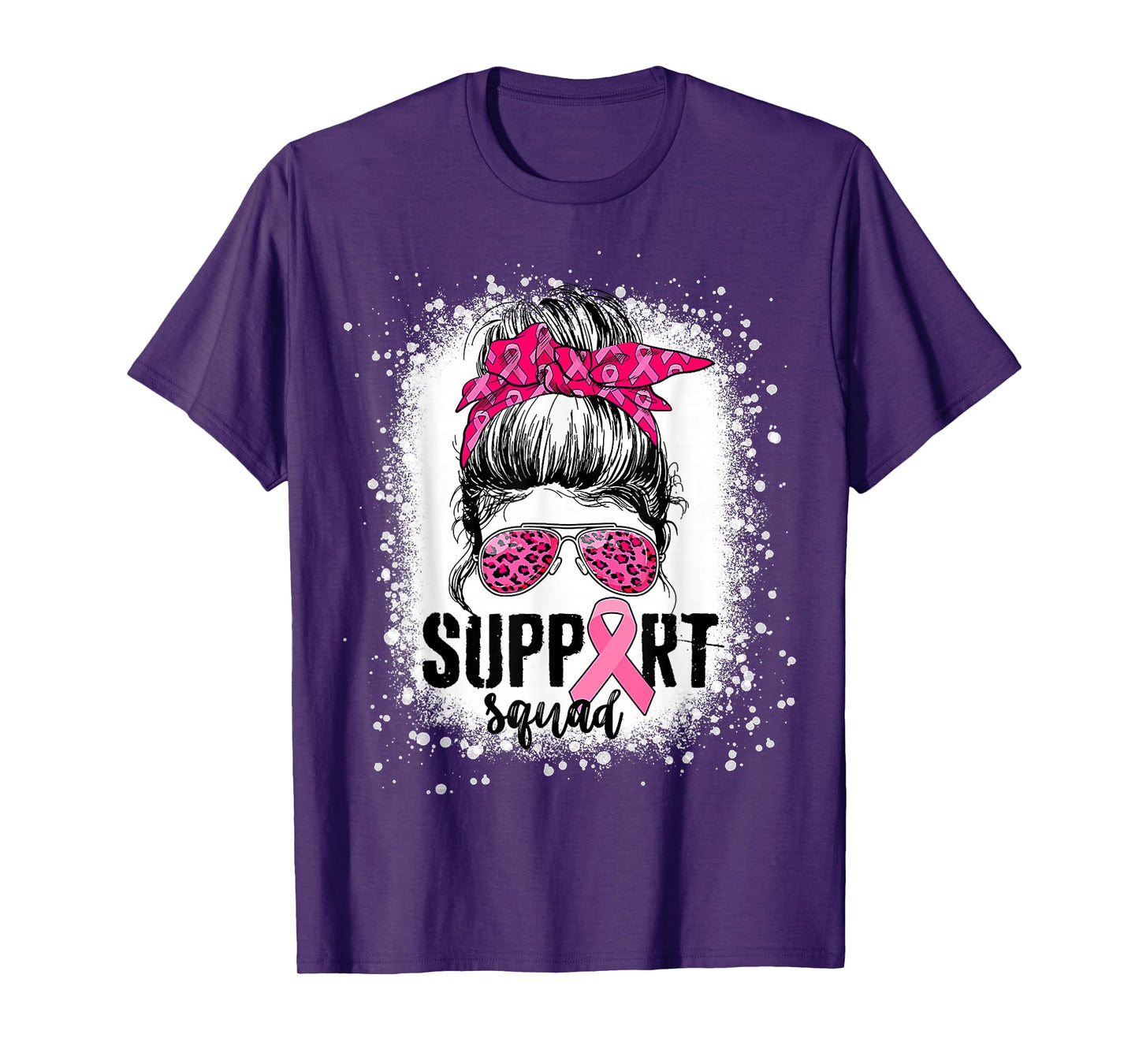 Support Squad Messy Bun Pink Warrior Breast Cancer Awareness T-Shirt