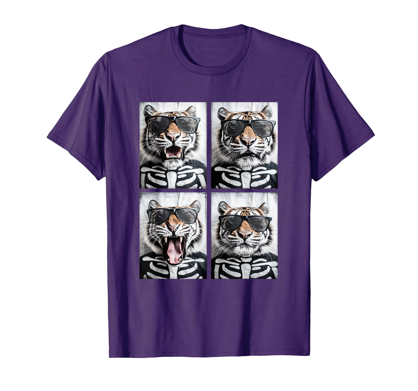 Cute Tigers with Sunglasses Skeleton Costume Funny Halloween T-Shirt
