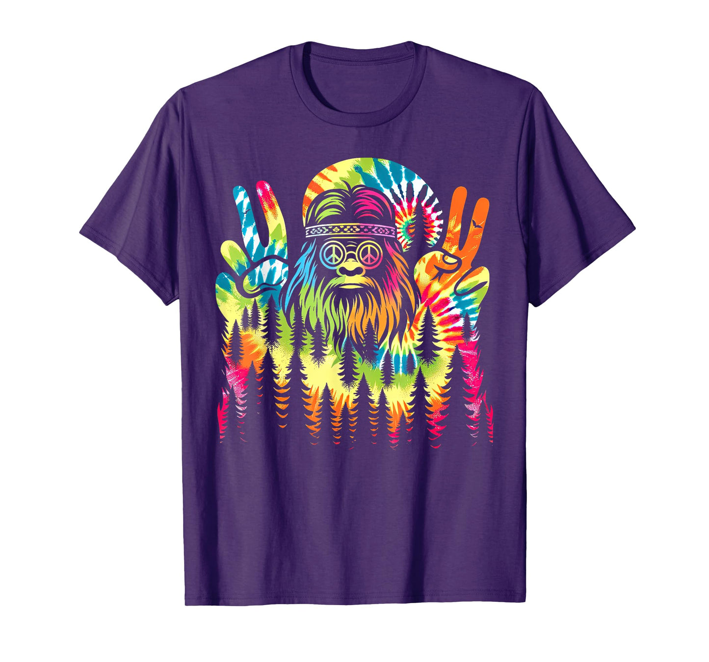 Hippie Bigfoot Peace Sign Tie Dye Forest Vibes T-Shirt