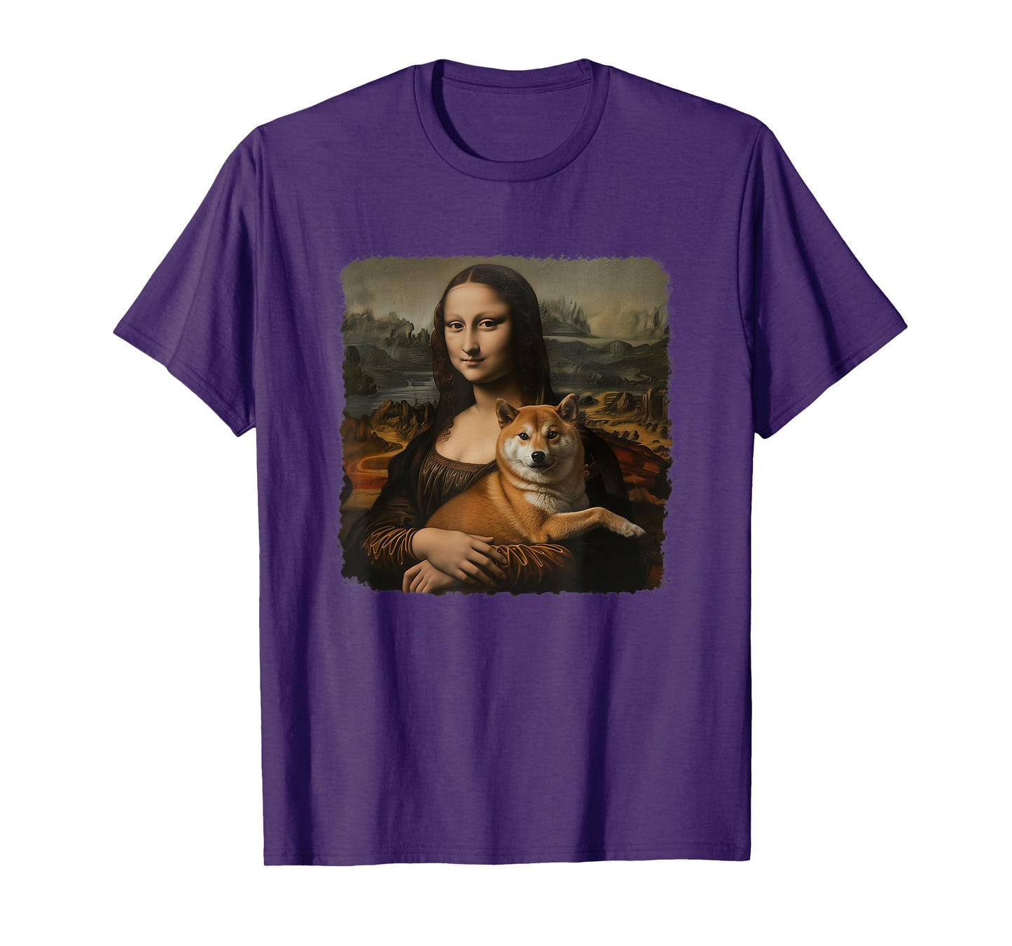 Mona Lisa With with Dog Funny Shiba Inu Art Painting T-Shirt