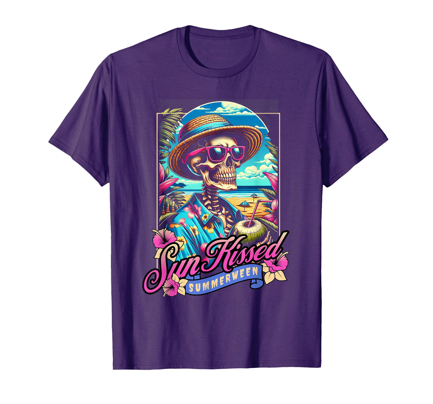 Sun Kissed Summerween Skeleton Shores Halloween Party Vibes T-Shirt
