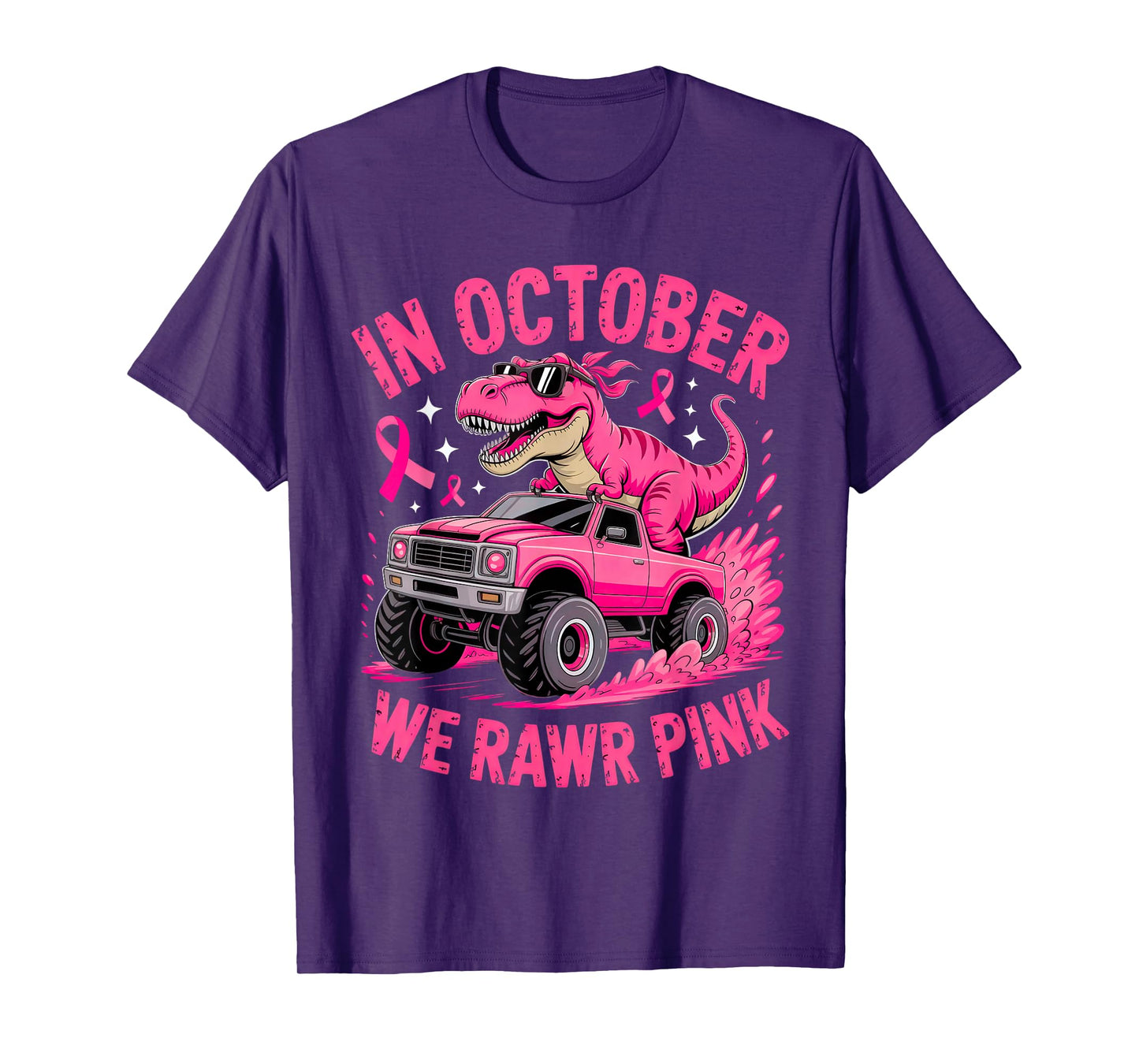 Trex Dino in October We Wear Pink Breast Cancer Awareness T-Shirt