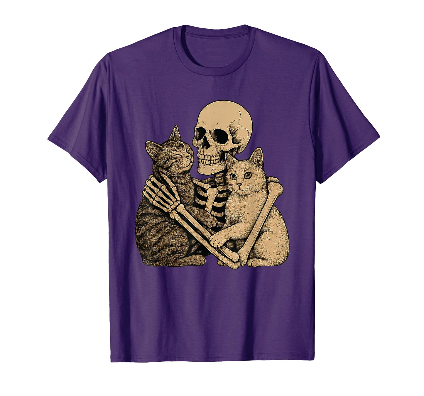 Spooky Halloween Cute Cat Hugging Skeleton T-Shirt