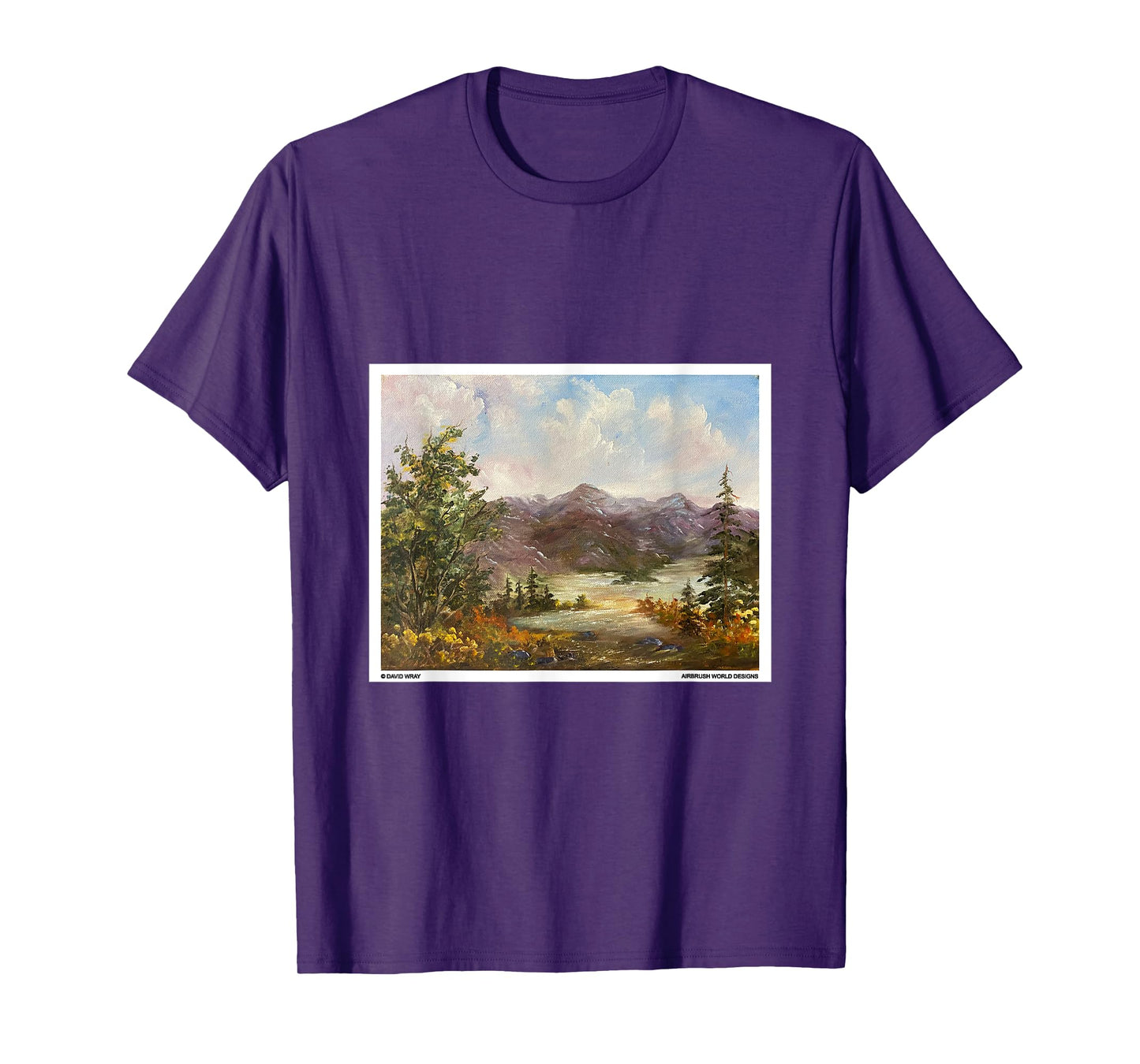 Mountains Through The Trees Nature Landscape Oil Painting T-Shirt