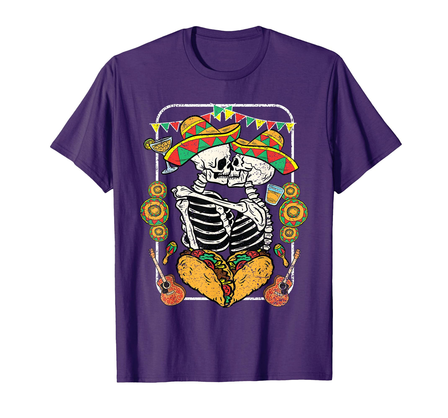 Skeleton Kissing Cinco De Mayo Mexican Sombrero Taco Heart T-Shirt