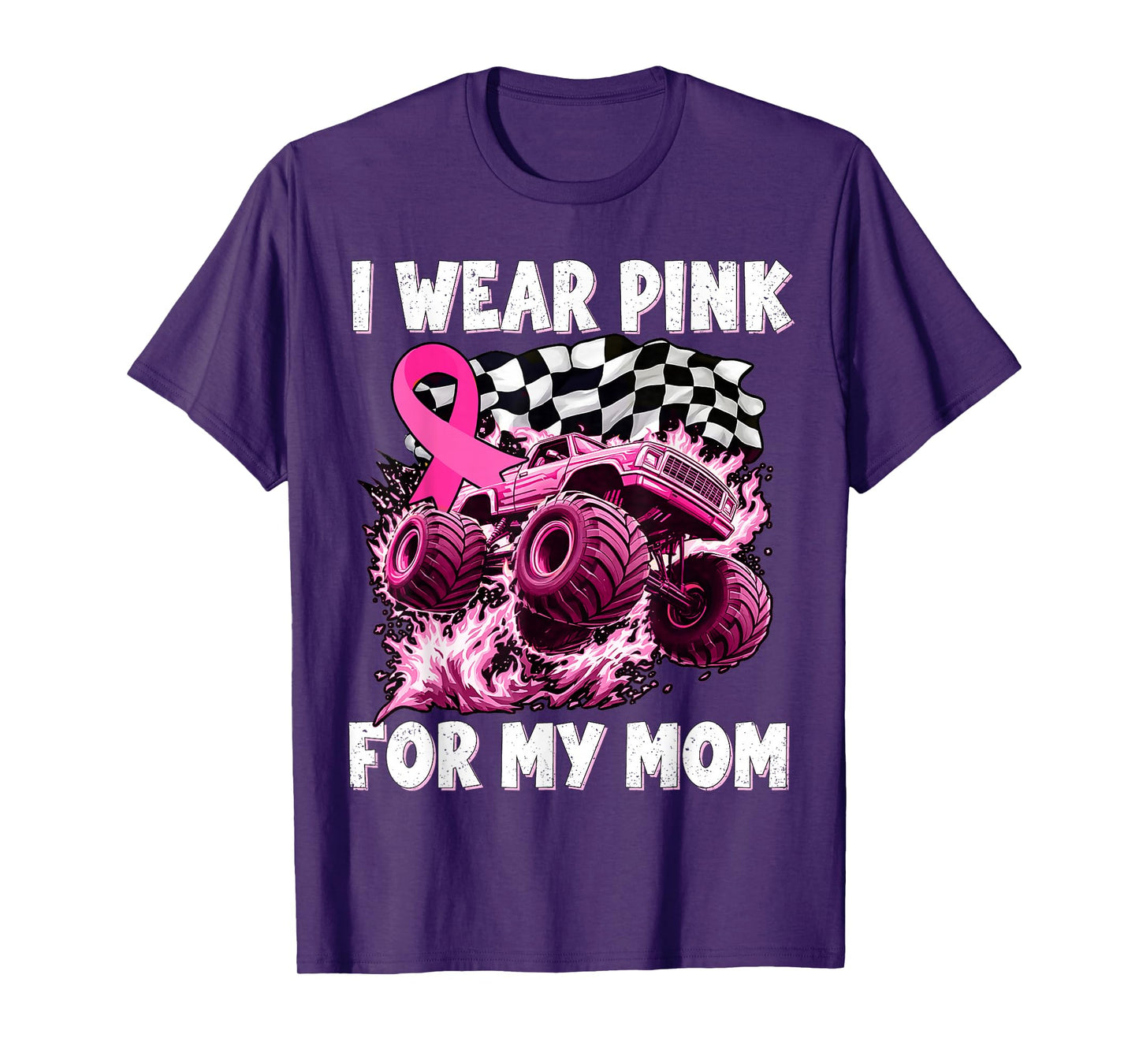 I Wear Pink for My Mom Breast Cancer Monster Truck Youth Kid T-Shirt
