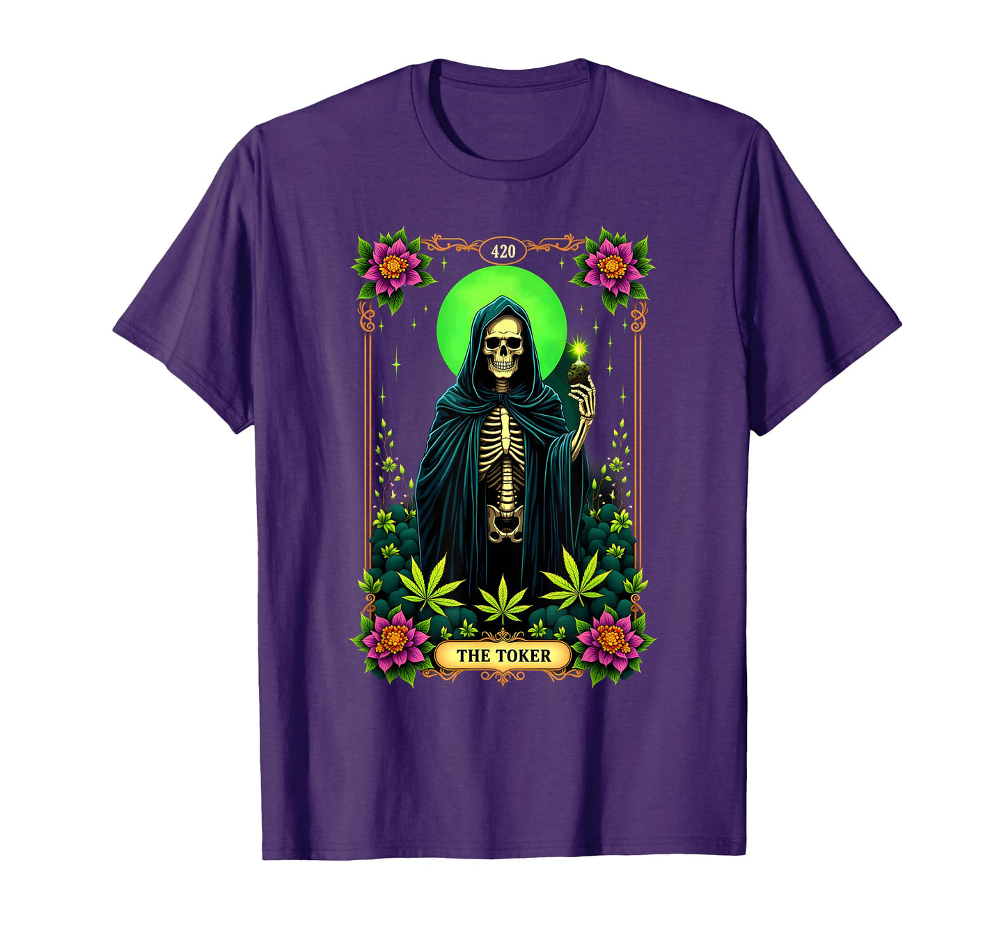 Tarot Card The Toker Cannabis Stoner Skeleton Halloween T-Shirt