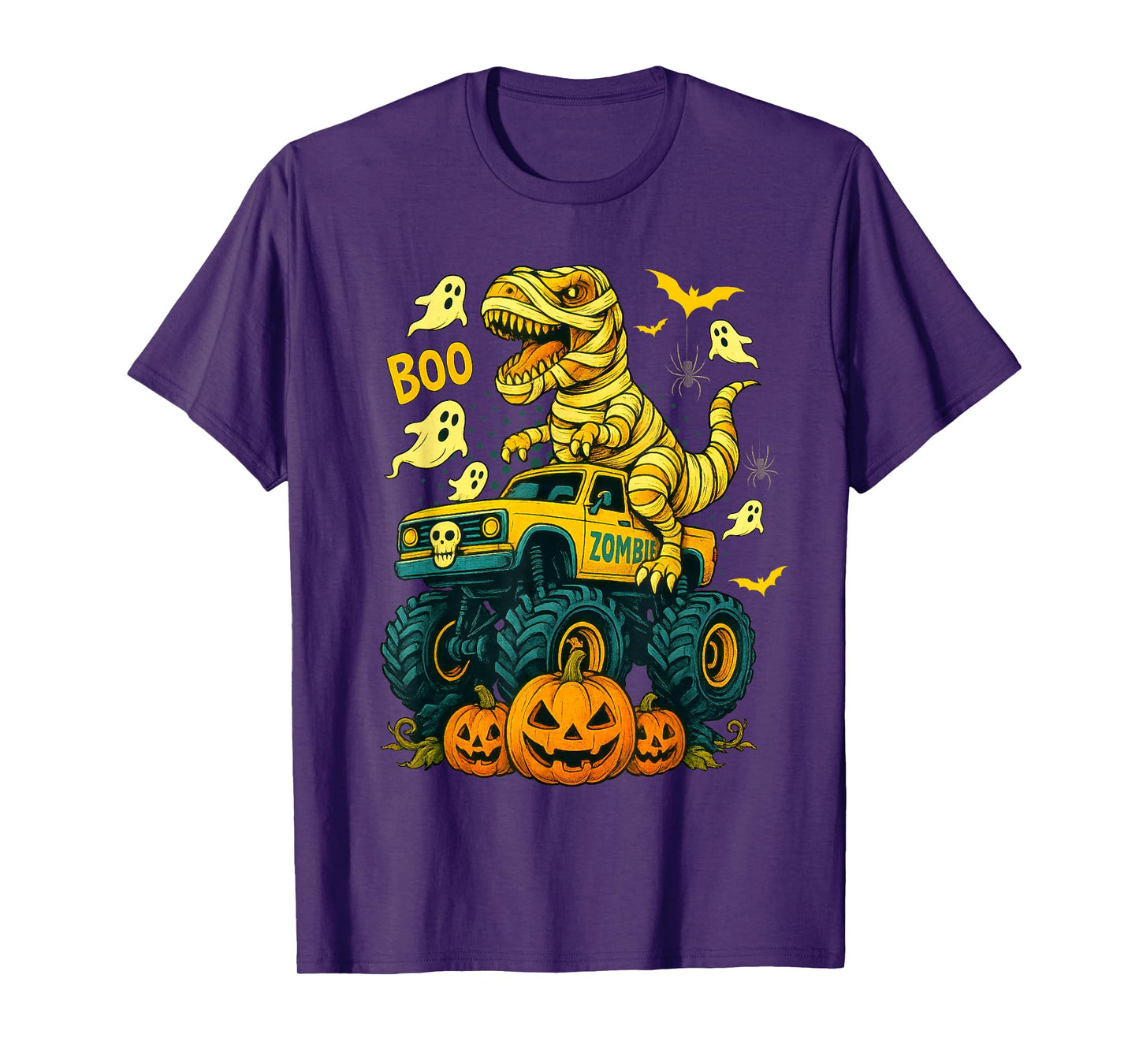Mummy T Rex Dinosaur and Monster Truck Boo Pumpkin Halloween T-Shirt