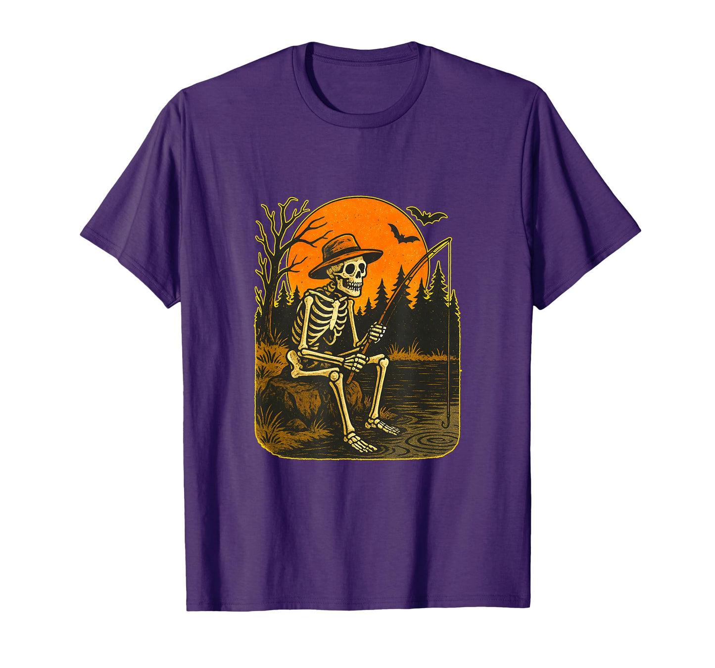 Skeleton Spooky Fishing Halloween Costume Fisherman Men T-Shirt
