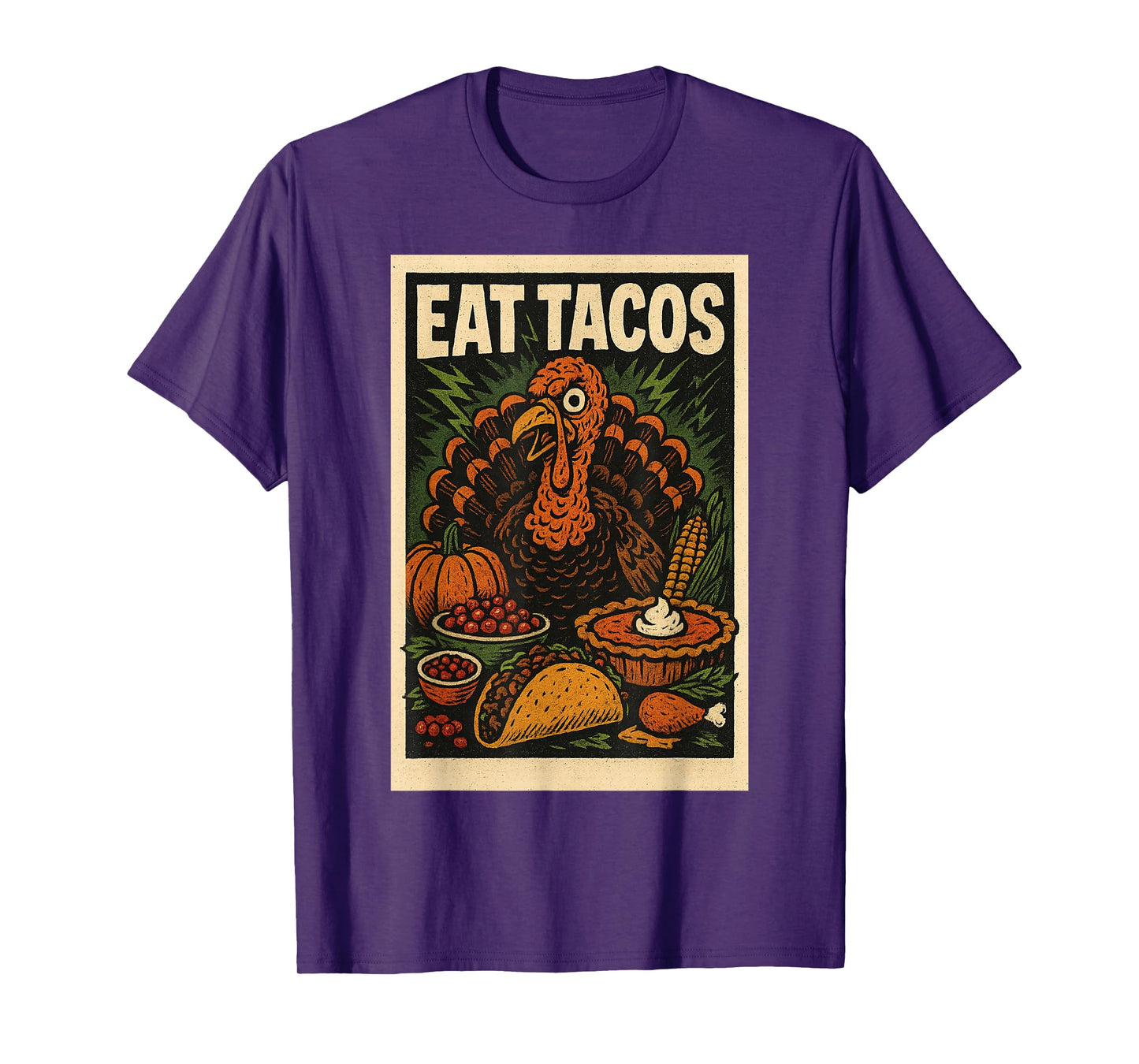 Eat Tacos Turkey Tee Distressed Vintage Horror Thanksgiving T-Shirt