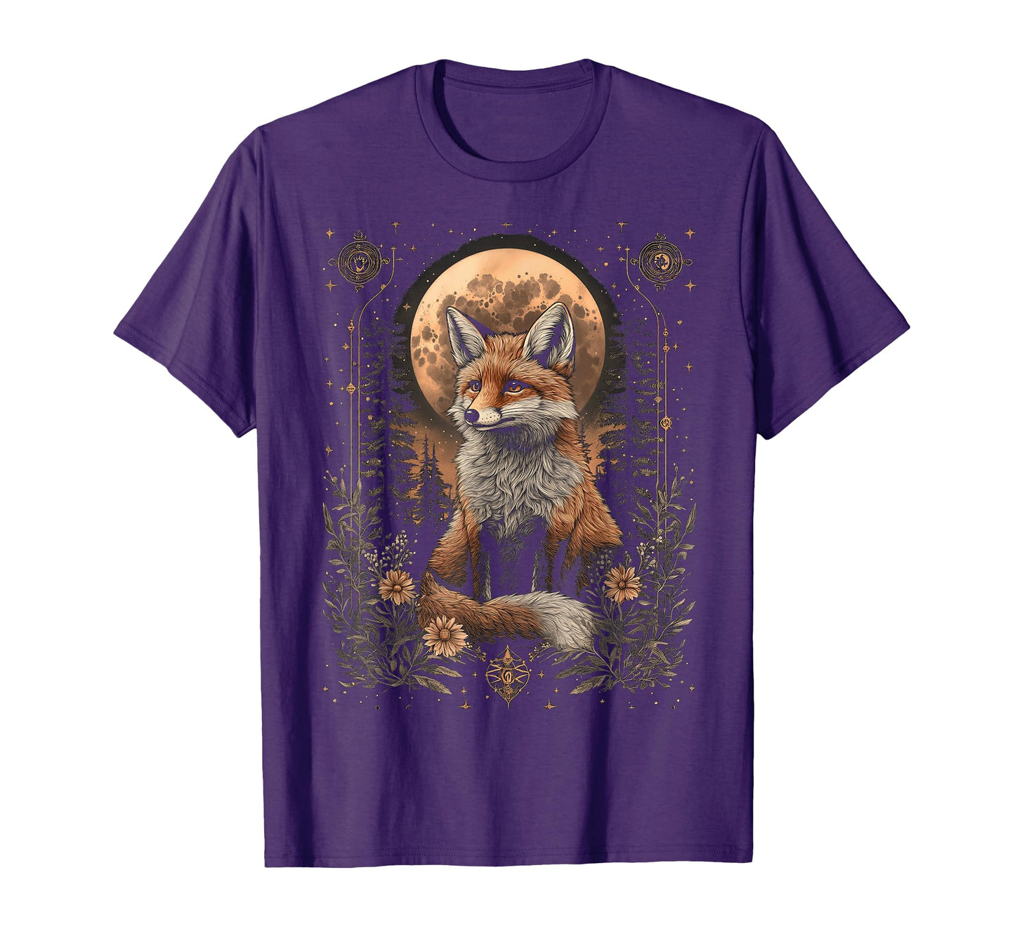 mystic moon and moonphase fox mystical flowers aesthetic T-Shirt