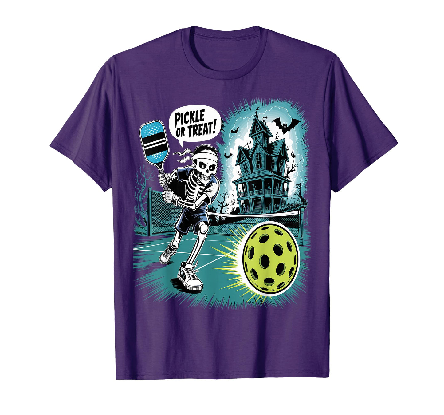 Pumpkin Skeleton Halloween Pickleball Spooky Sports T-Shirt