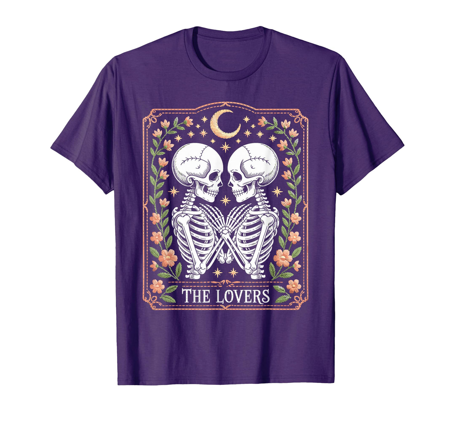 Gothic Lovers Skeleton Tarot Card Halloween Skull Couple T-Shirt