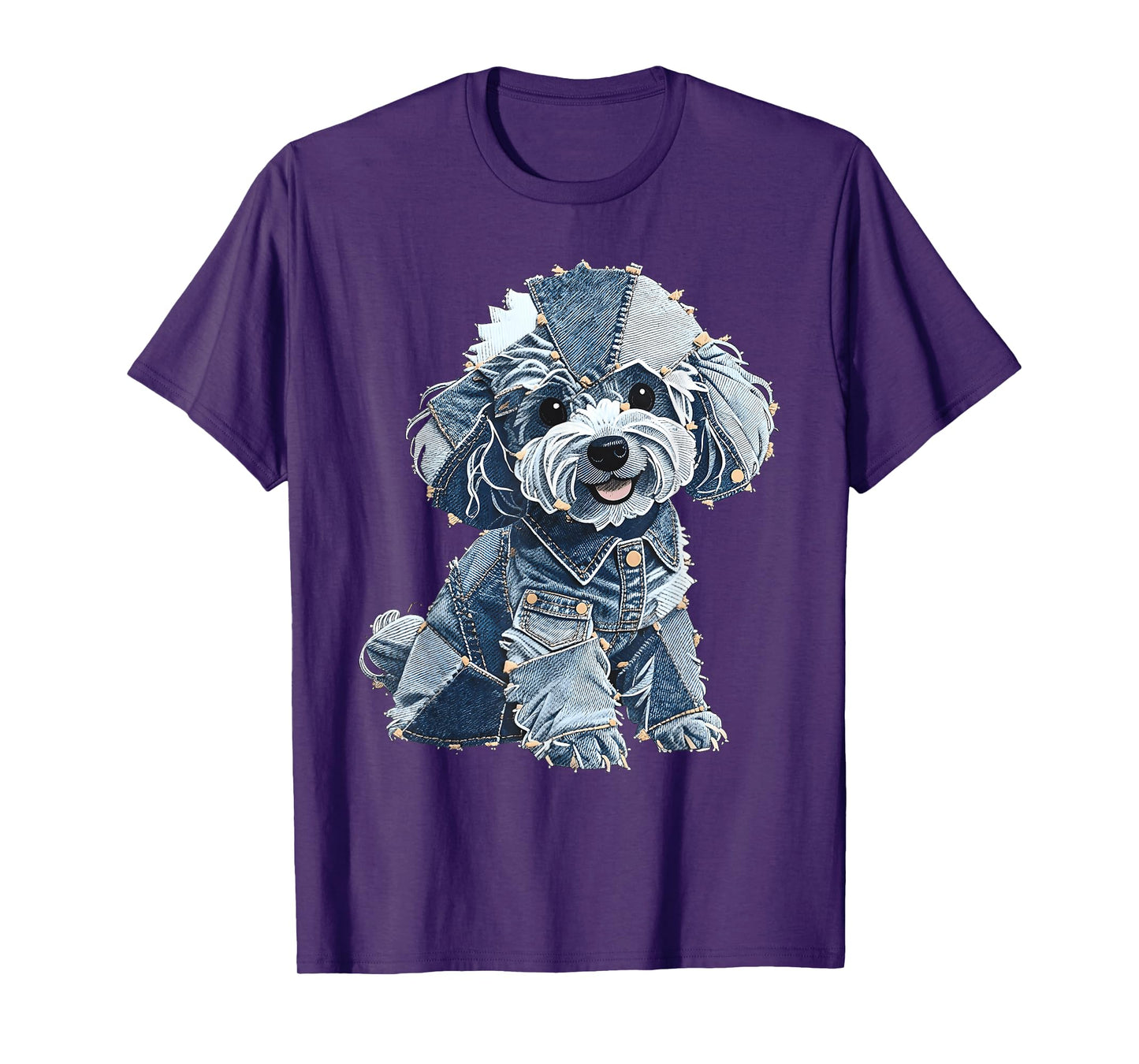retro denim patch poodle dog art artistic T-Shirt