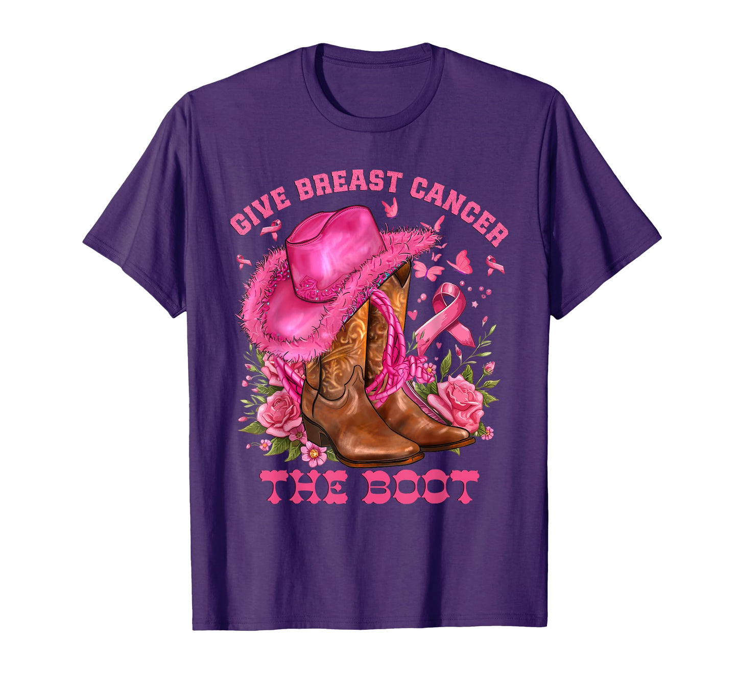 Give Breast Cancer The Boot Cowgirl Cancer Awareness T-Shirt
