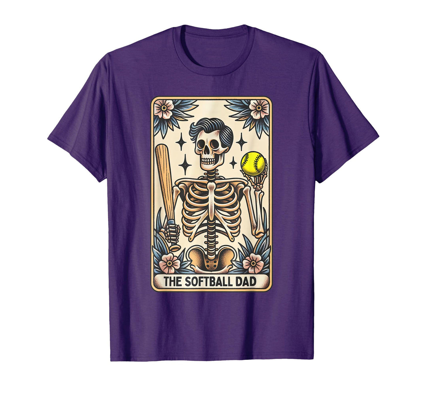 Retro Softball Dad Tarot Card Skeleton Witchy Vibes T-Shirt