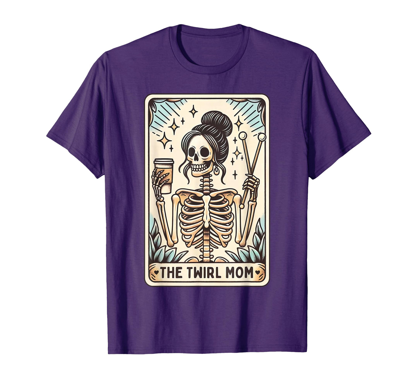 Baton Twirler Mom Tarot Card Halloween Skeleton Twirling T-Shirt