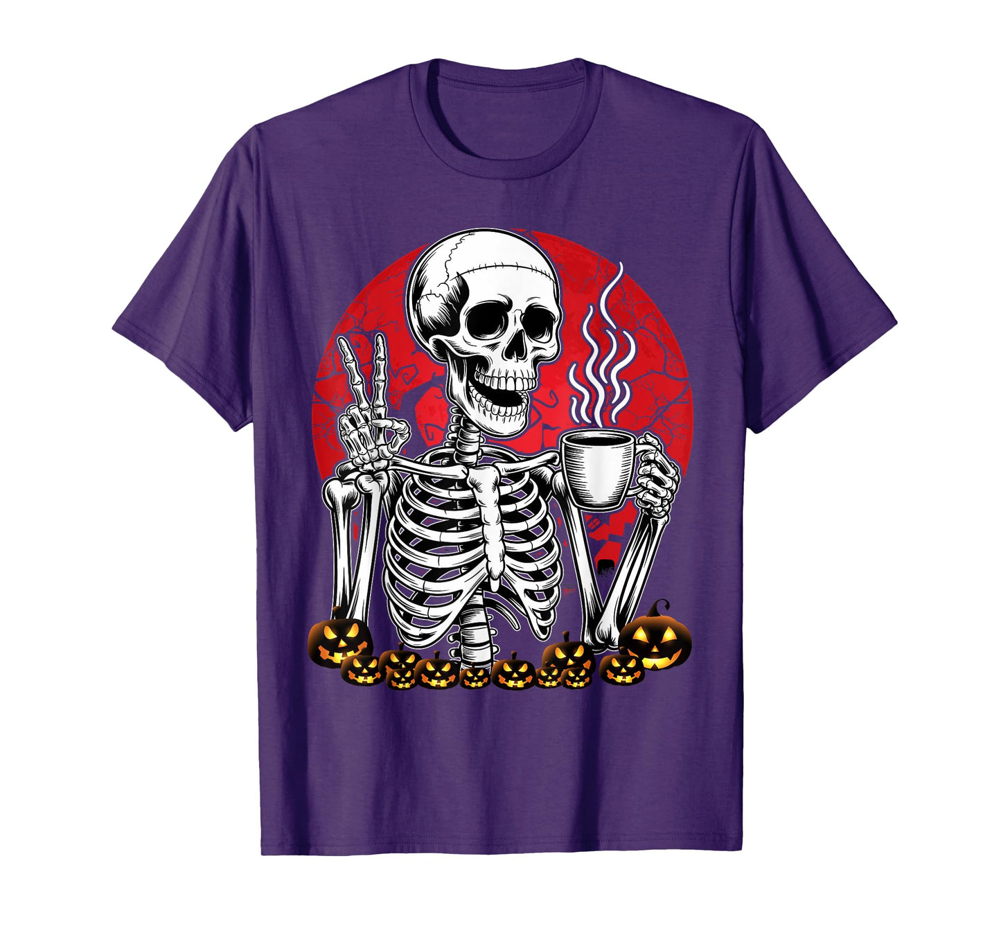 Halloween Skeleton Coffee Peace Funny Costume Men Women Kids T-Shirt