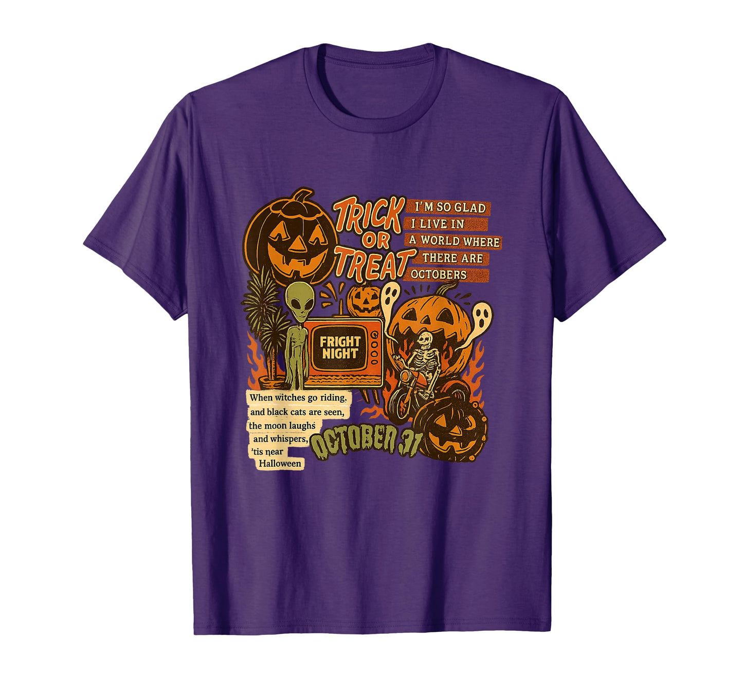 Trick Or Treat Alien Skeleton Riding and Ghost October 31st T-Shirt