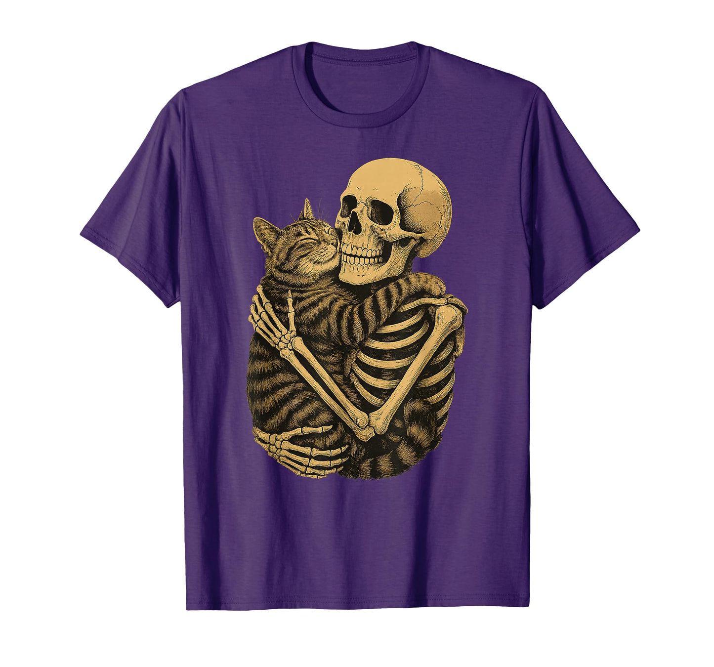 Funny Skeleton Hugging Cat Halloween Cat Lover Cat Mom Dad T-Shirt