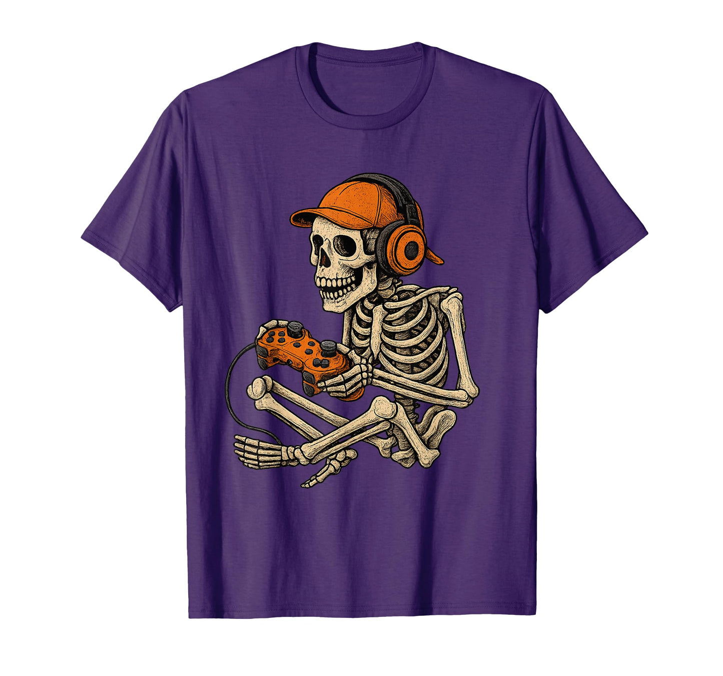 Halloween Skeleton Gamer Video Gaming Boys Men Kids Tees T-Shirt