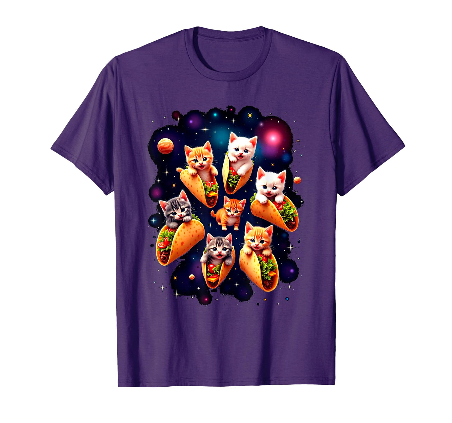 Cats & Tacos Funny Kitten Cats Space & Mexican Food Lover T-Shirt
