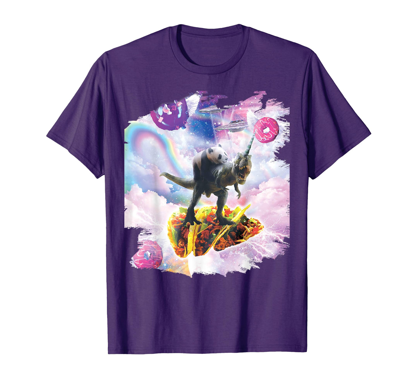 Space Panda Riding Dinosaur Unicorn - Taco & Donut T-Shirt