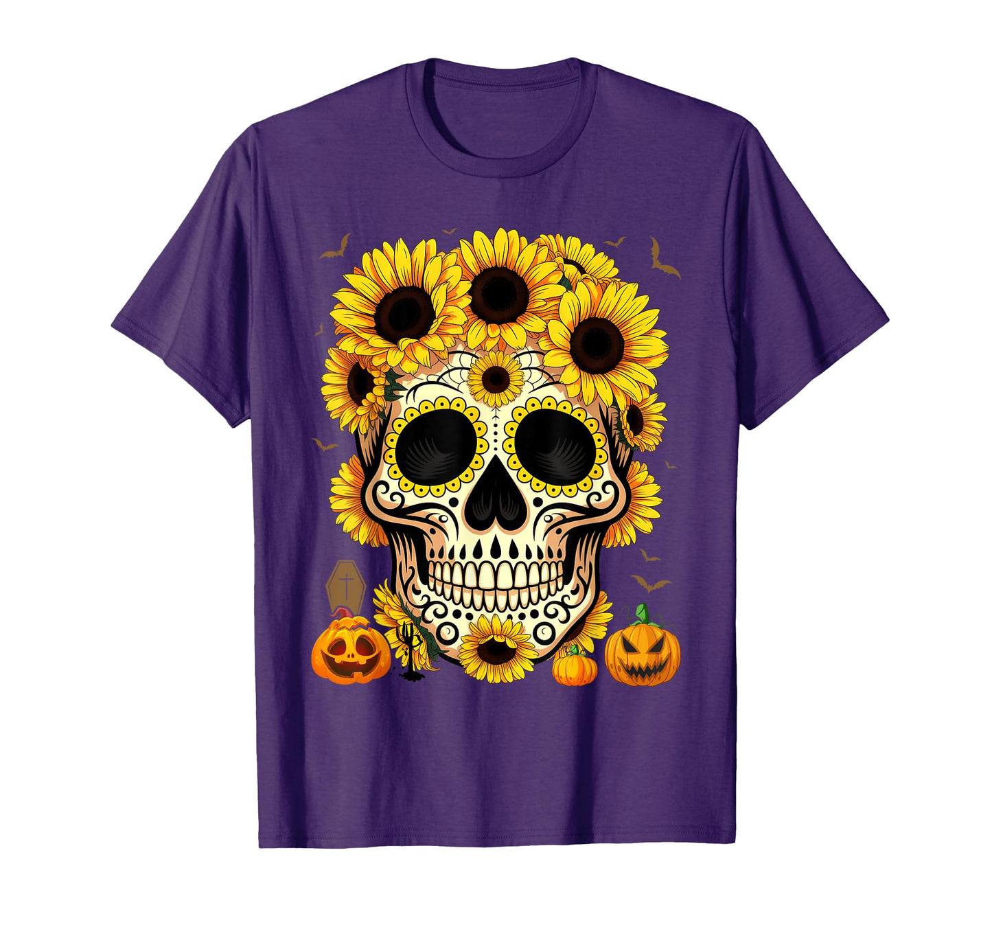 Sugar Skull Skeleton Sunflower Floral Flowers Halloween T-Shirt