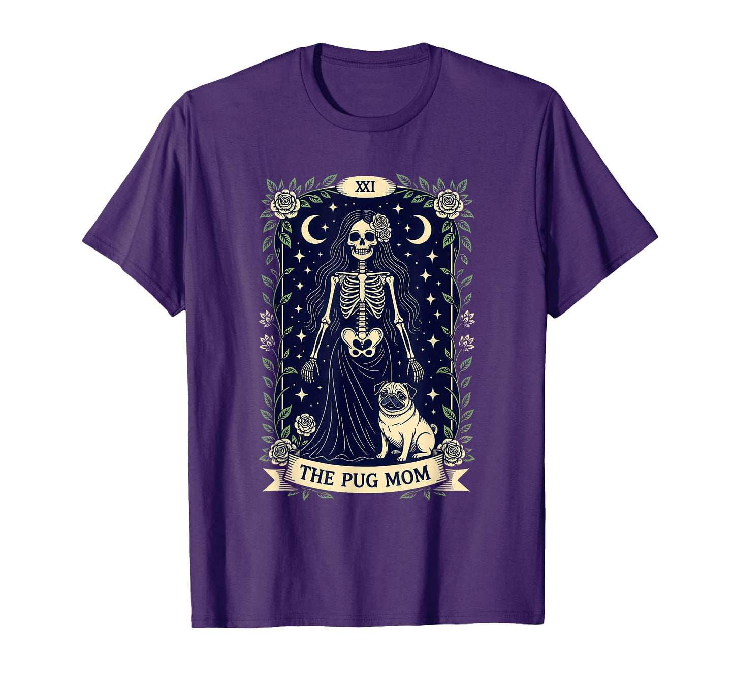 The Pug Mom Gothic Skeleton Rose Tarot Dog Lover T-Shirt