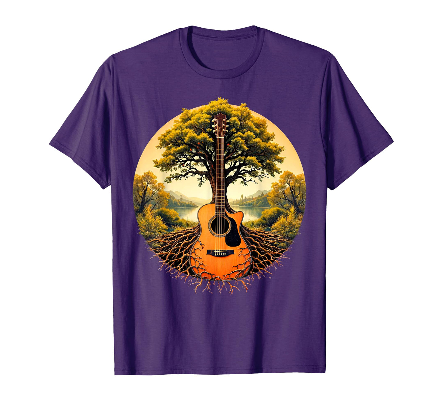 Acoustic Guitar Tree of Life Lake & Forest Nature Guitarist T-Shirt