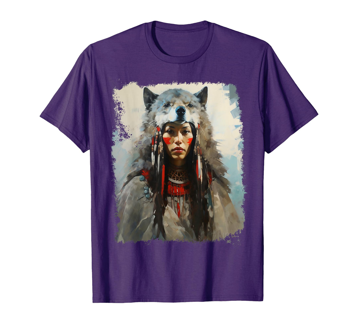 Native Indian Woman Tribe Wolf T-Shirt