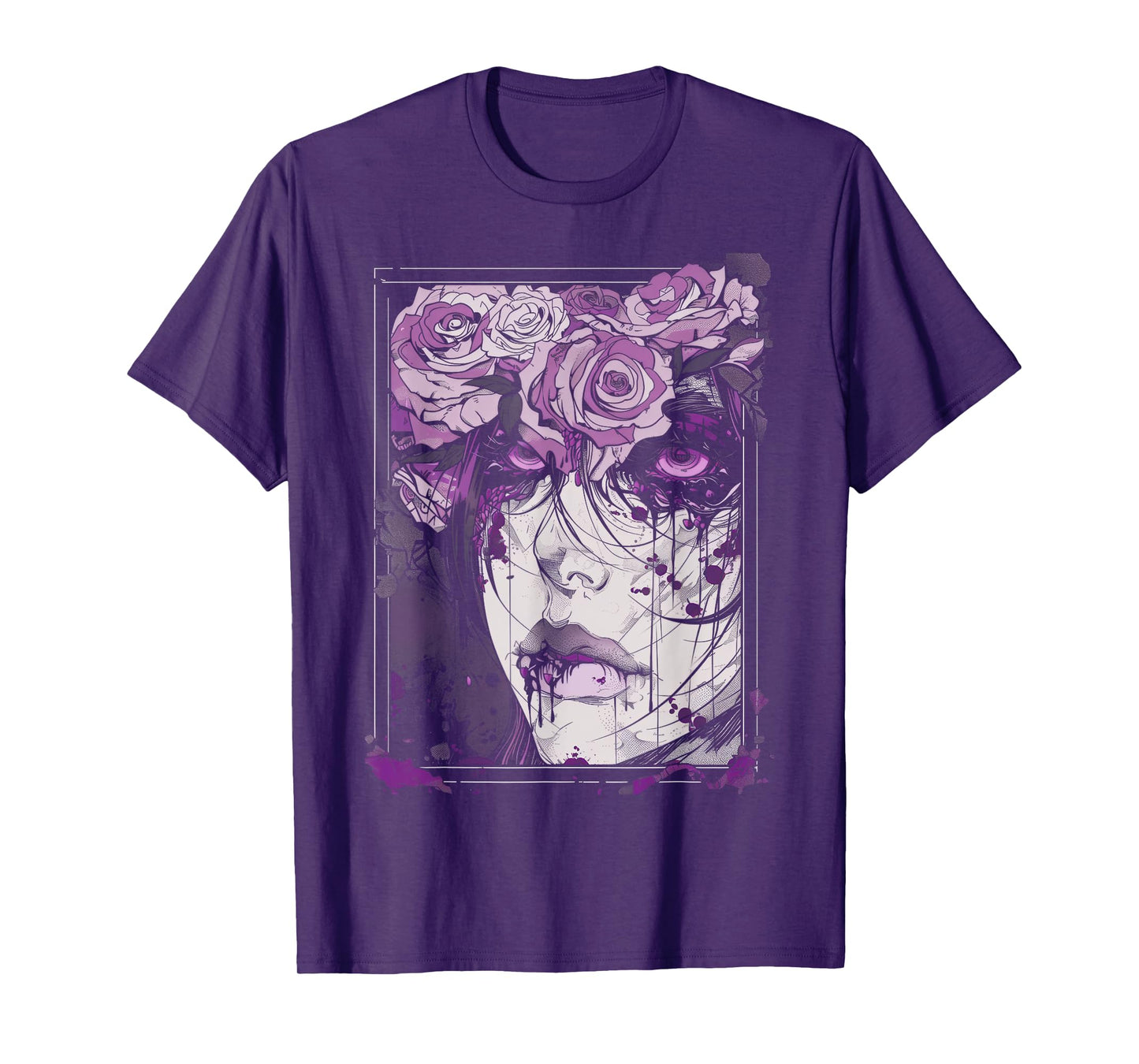 Anime European Goth Castle Sad Flower Art Purple Beauty T-Shirt