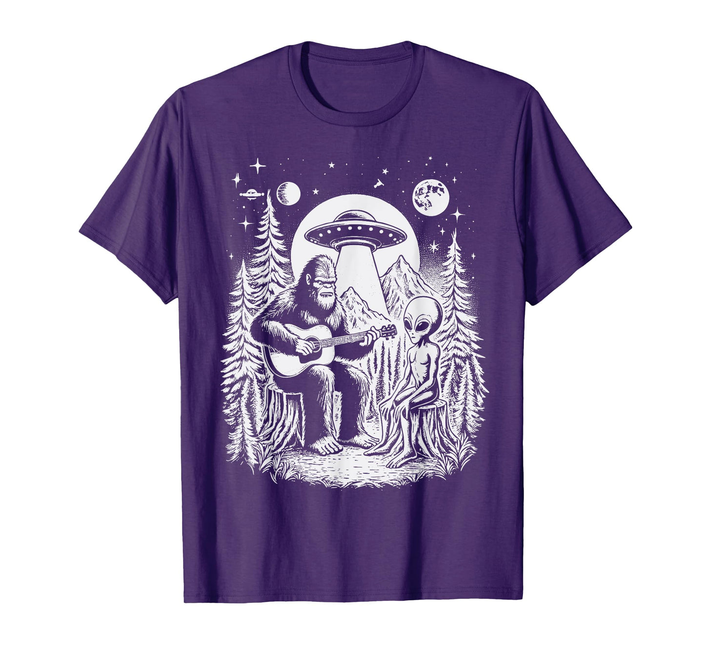 Bigfoot UFO Alien Around Campfire Nature Hiking Sasquatch T-Shirt