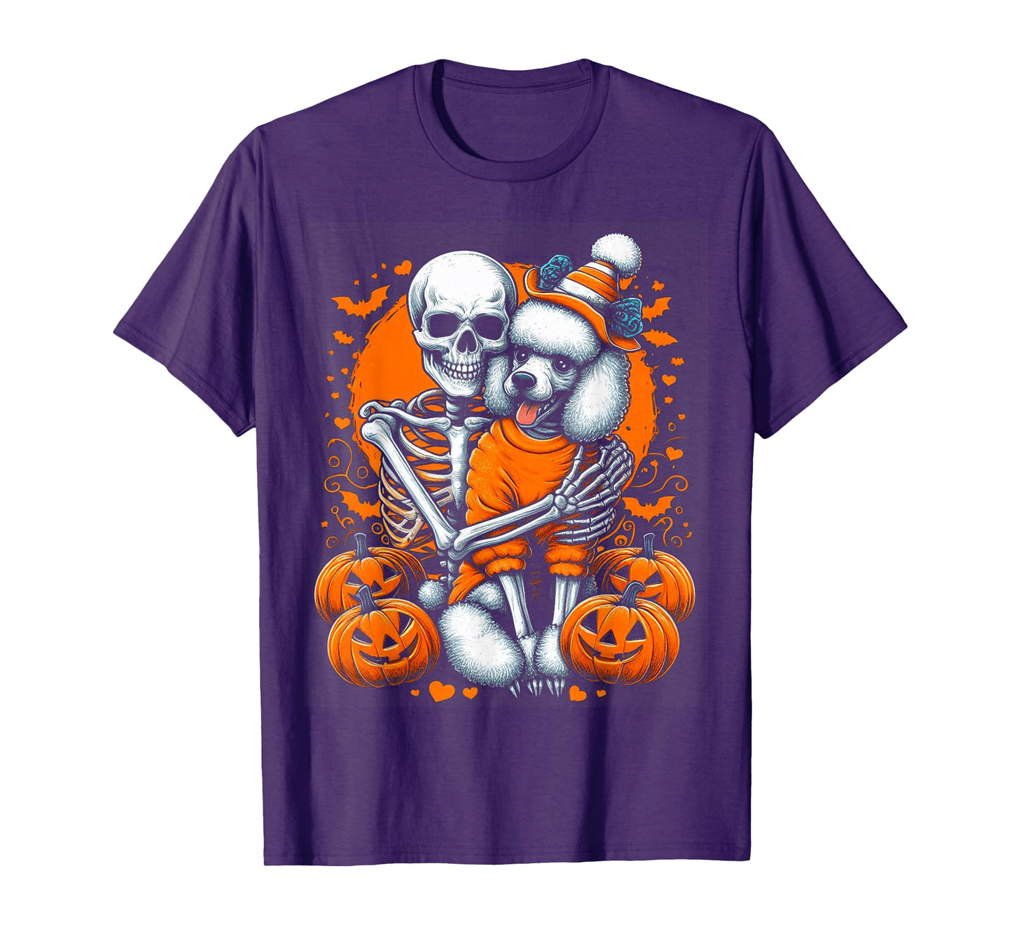Skeleton Hugging Poodle Halloween Lover Mom Dad T-Shirt